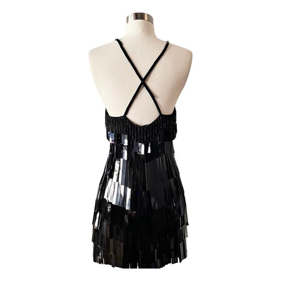 THE ATTICO Sequin Fringe Mini Dress Black Cocktail Designer Italy LBD IT 38 US 2 - Picture 12 of 16